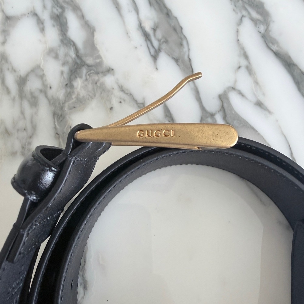 Gucci 495122 Black Leather Bee and Star Print Belt Gold‎ Buckle size 95/38 - Picture 7 of 12